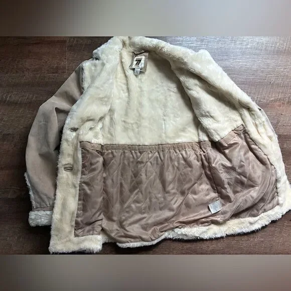 Seventy Seven 77 tan leather jacket faux fur vintage suede Y2K
